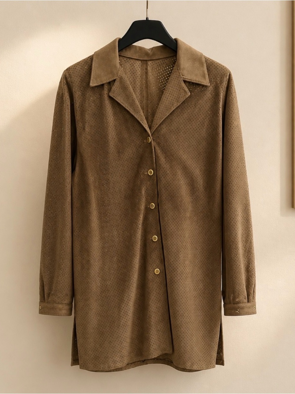 Danier Suede Tan Perforated Long Sleeve Shirt